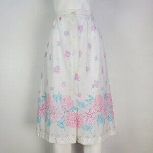 Vintage 80's Konnie O White Floral Eyelet Midi Skirt